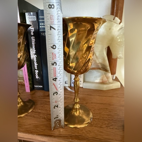 Vintage Solid Brass Wine Goblets Made In India Set Of 2 - Picture 7 of 8